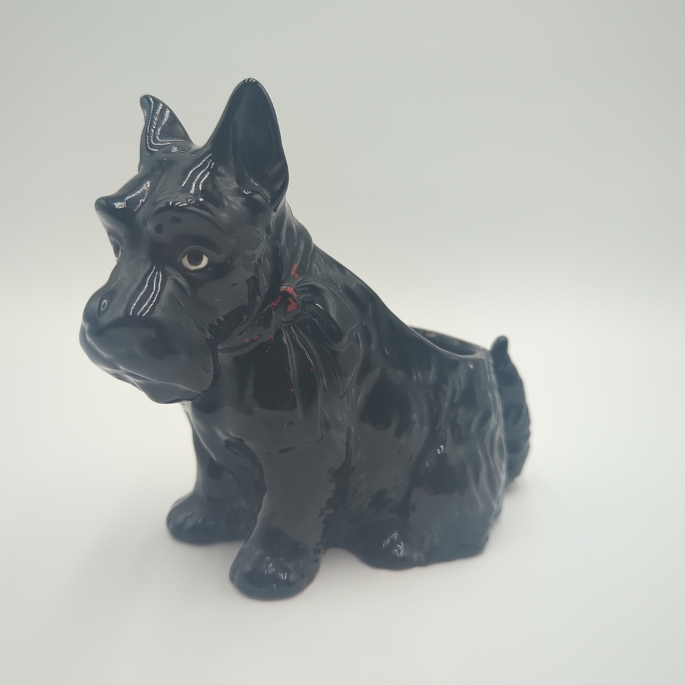 Vintage Black Scottie Dog Planter Ceramic Mid-Century Modern 6 in.